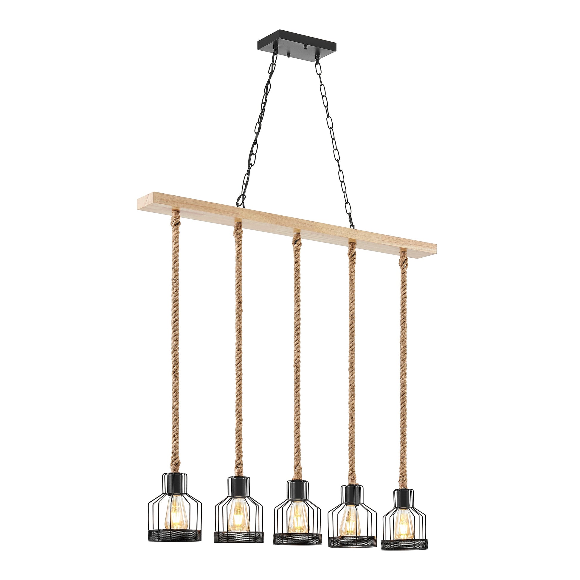 Wood and Ropes 5 Light Chandelier // Black - Disselt Designs