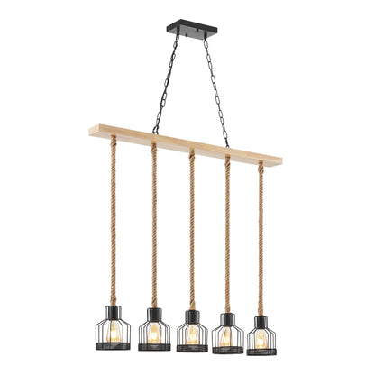 Wood and Ropes 5 Light Chandelier // Black - Disselt Designs