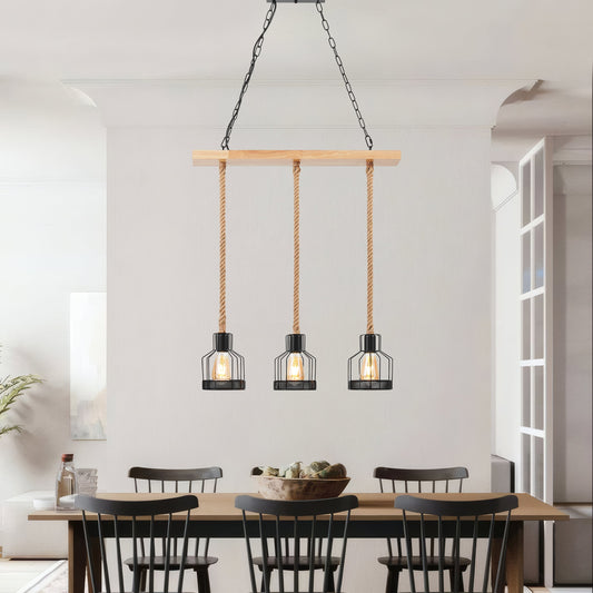 Wood and Ropes 3 Light Chandelier // Black - Disselt Designs