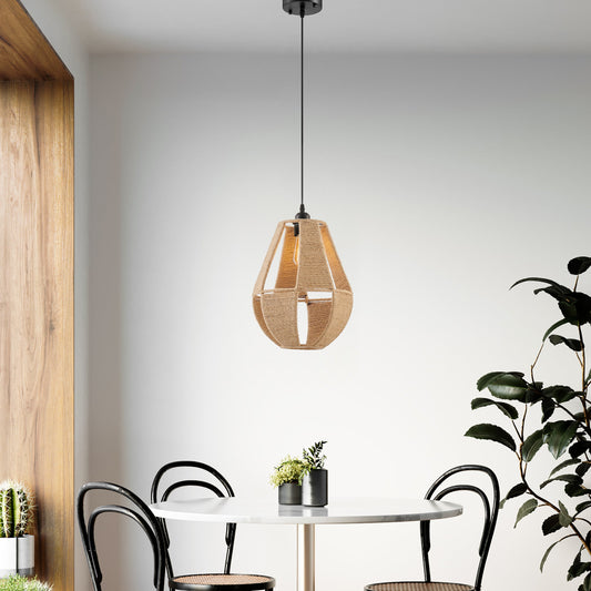 Iron and Ropes 1 Light 12" Diam Pendant // Black and Beige - Disselt Designs