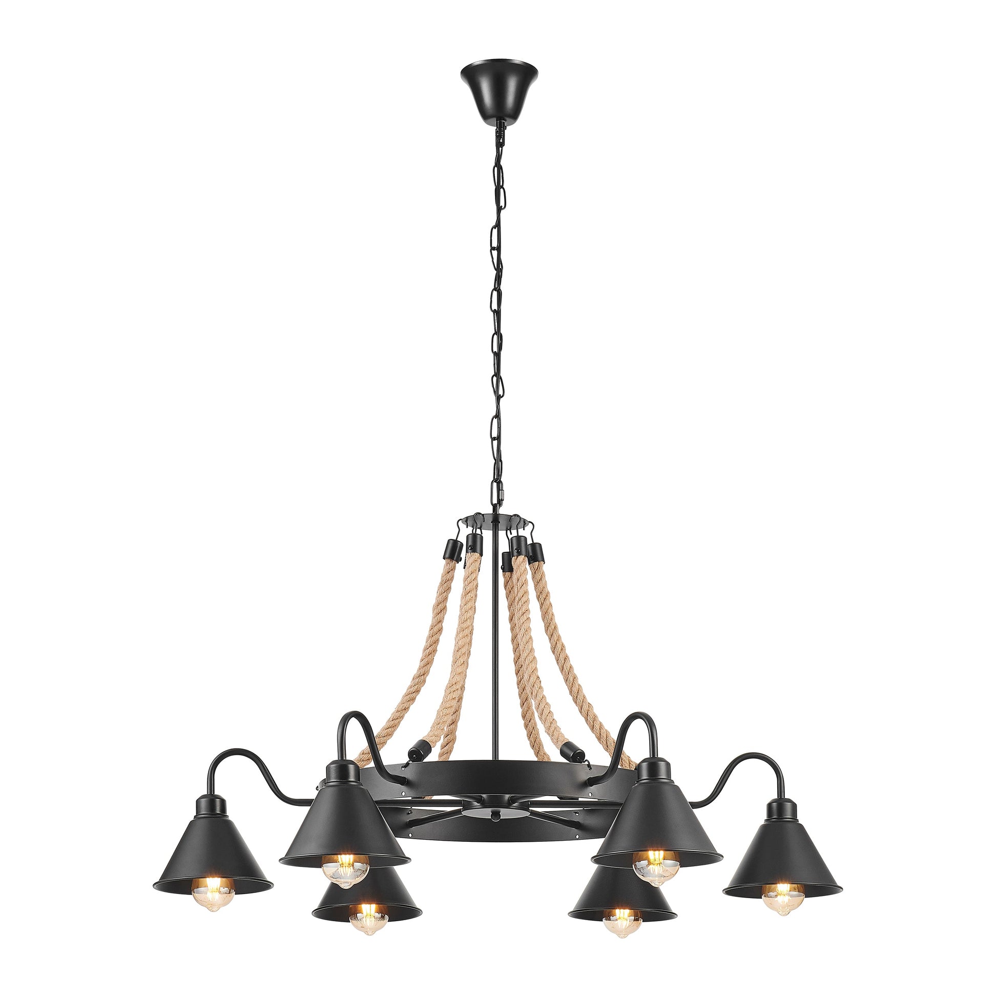 Steel and Ropes 6 Light Chandelier // Black - Disselt Designs