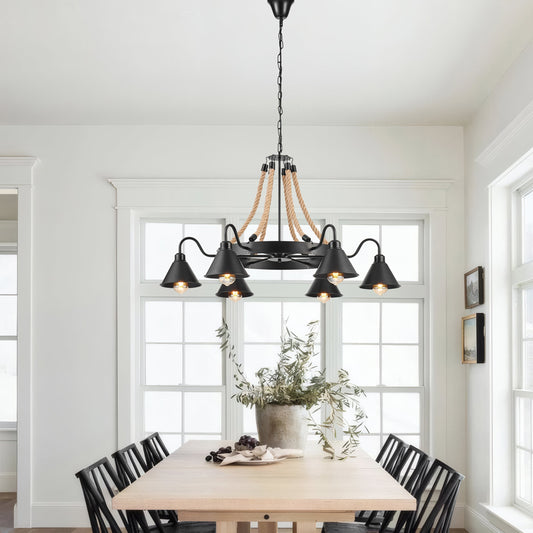 Steel and Ropes 6 Light Chandelier // Black - Disselt Designs