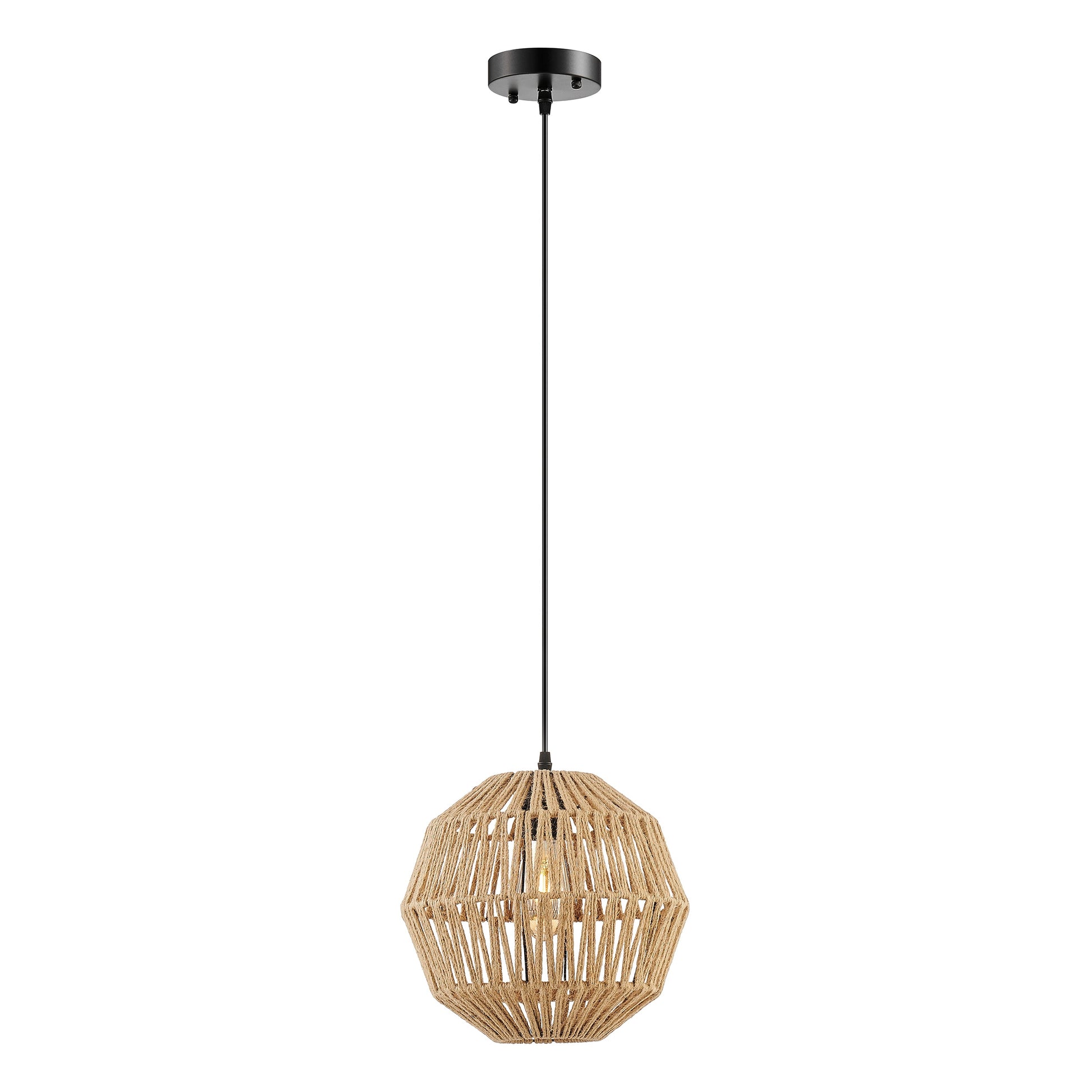 Iron and Ropes 1 Light 11" Diam Pendant // Black and Beige - Disselt Designs