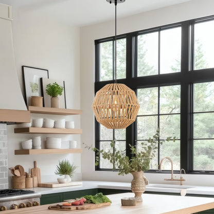Iron and Ropes 1 Light 11" Diam Pendant // Black and Beige - Disselt Designs