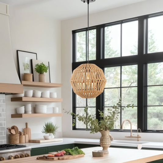 Iron and Ropes 1 Light 11" Diam Pendant // Black and Beige - Disselt Designs