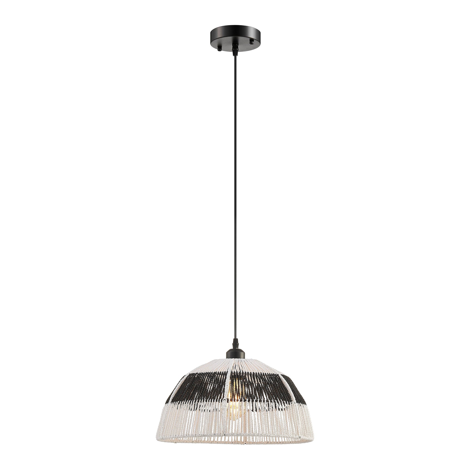 Iron and Ropes 1 Light 14" Diam Pendant // Black and Cream - Disselt Designs