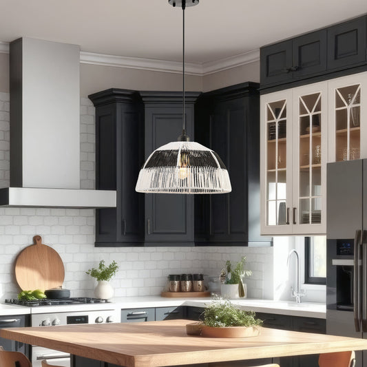Iron and Ropes 1 Light 14" Diam Pendant // Black and Cream - Disselt Designs