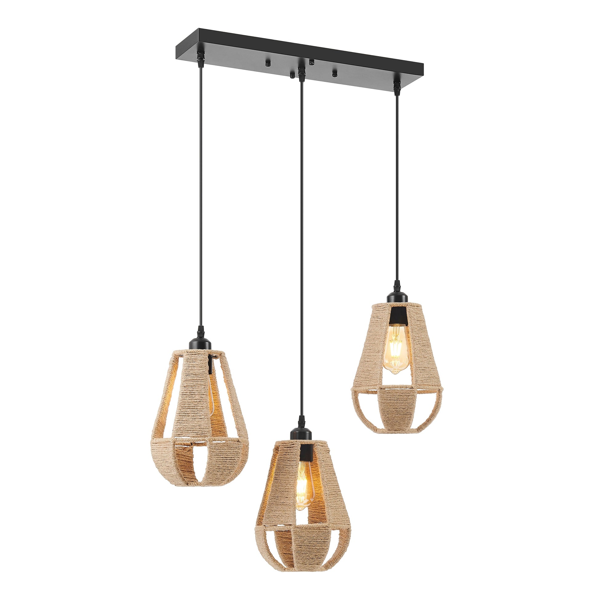 Steel and Ropes 3 Light Chandelier // Black - Disselt Designs