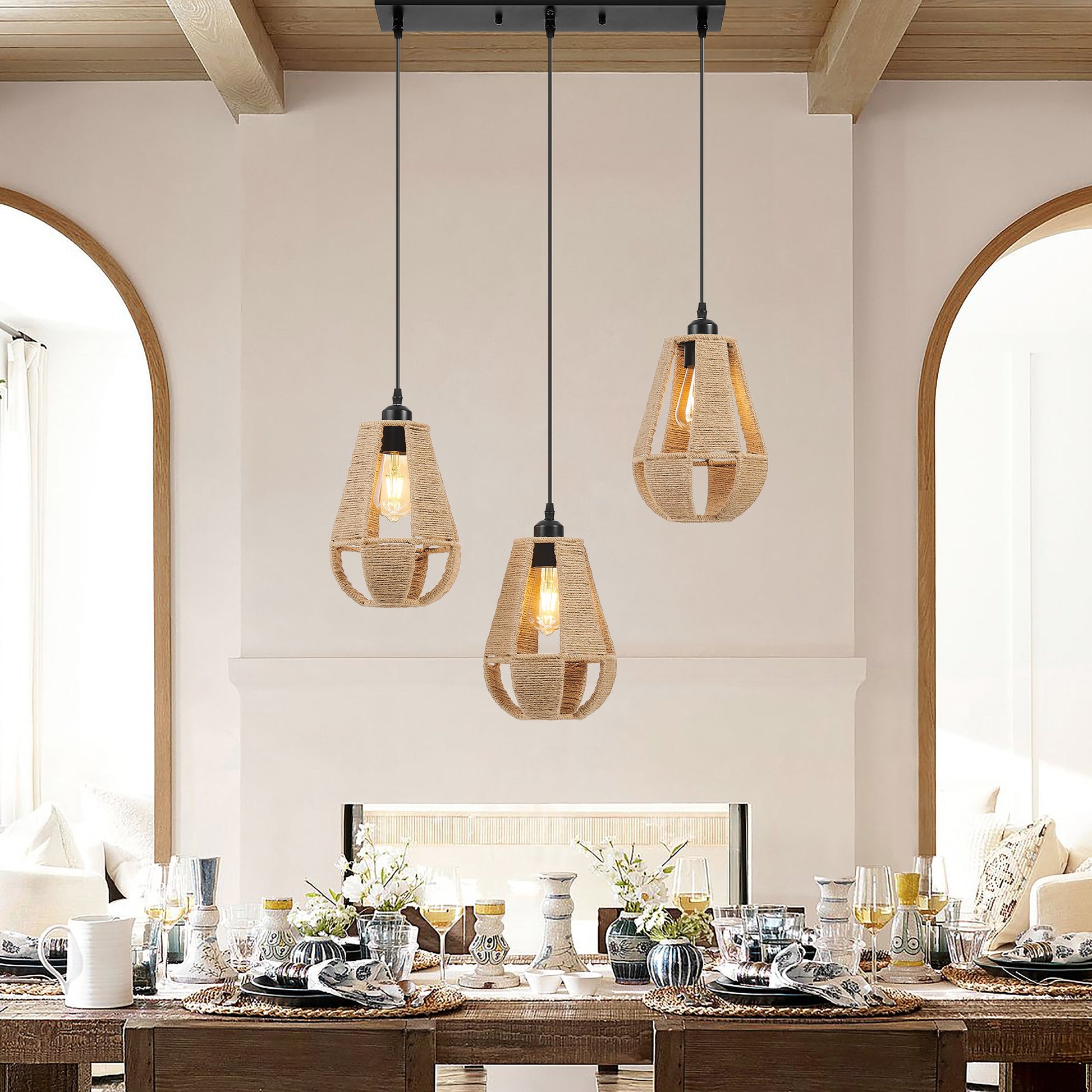 Steel and Ropes 3 Light Chandelier // Black - Disselt Designs