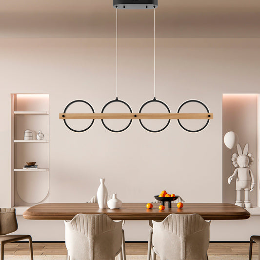 Chandelier 4 Circles Satin Black & Wood - Disselt Designs