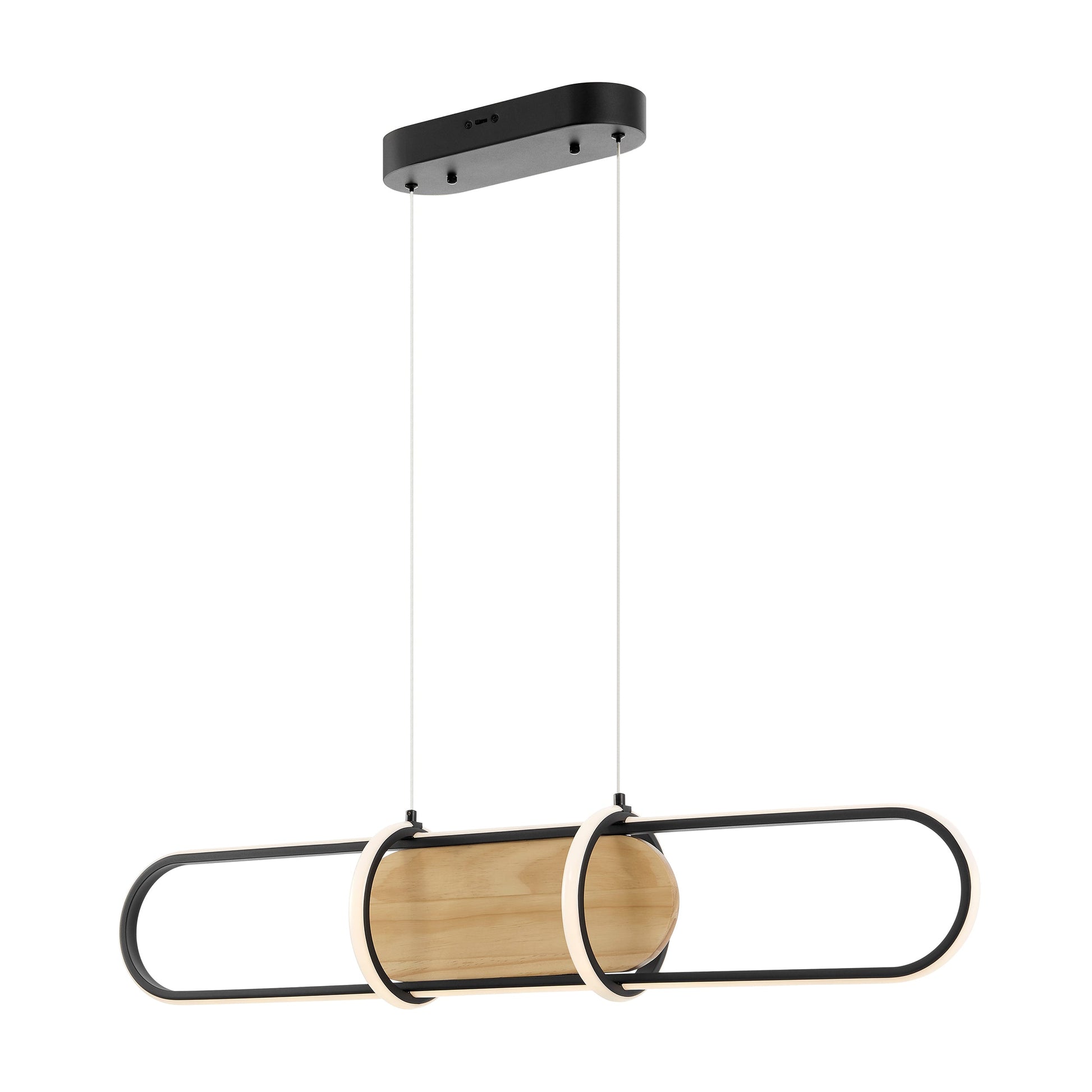 Chandelier Rounded Rectangle Satin Black & Wood - Disselt Designs