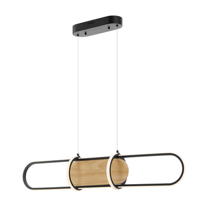 Chandelier Rounded Rectangle Satin Black & Wood - Disselt Designs