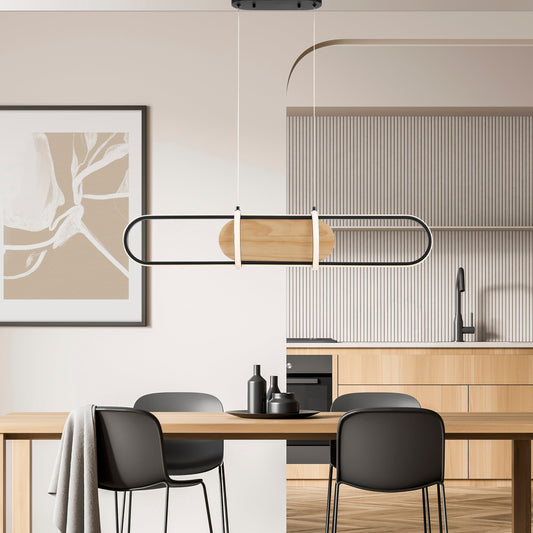 Chandelier Rounded Rectangle Satin Black & Wood - Disselt Designs