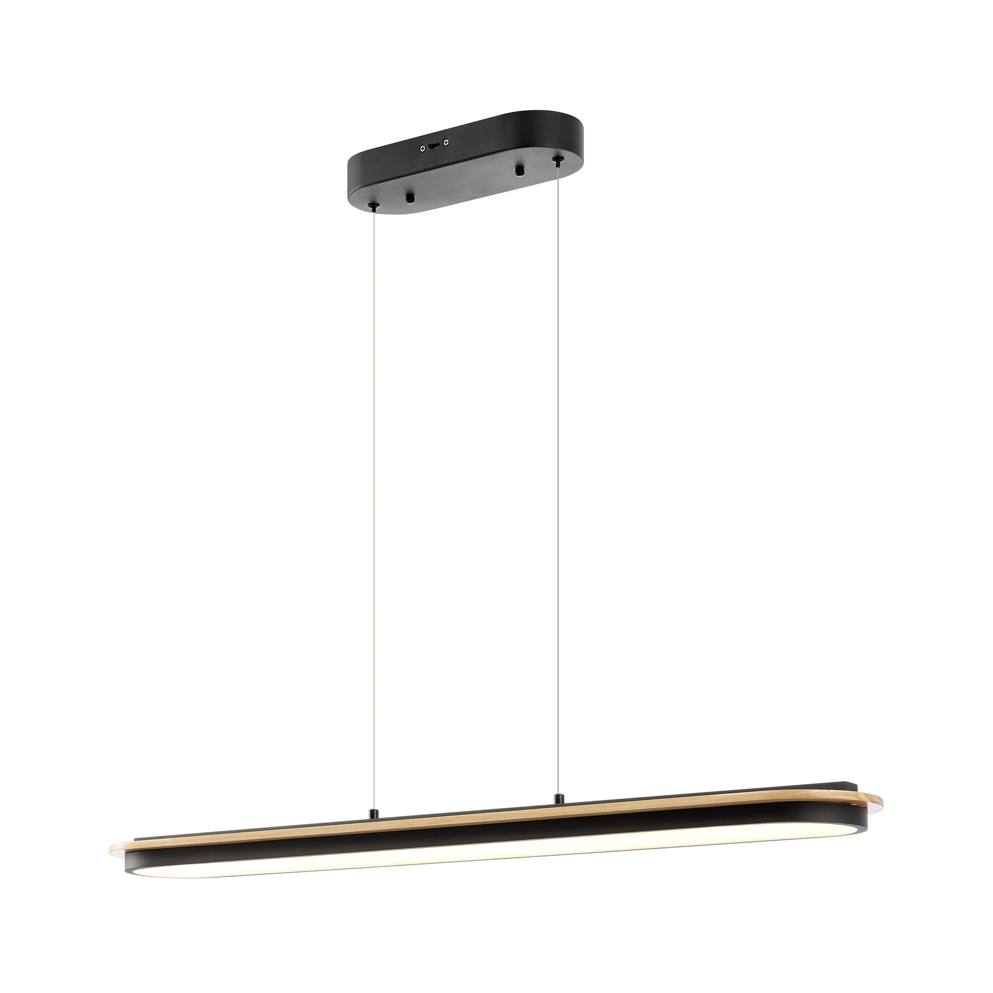 Chandelier Curved Linear Satin Black & Wood - Disselt Designs