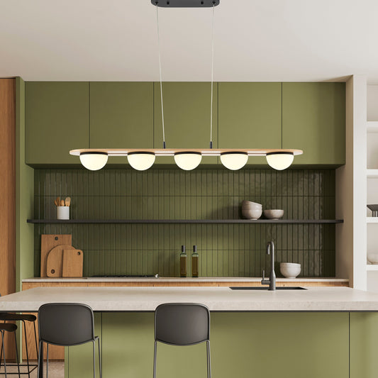 Chandelier 5 Lights Satin Black & Wood - Disselt Designs