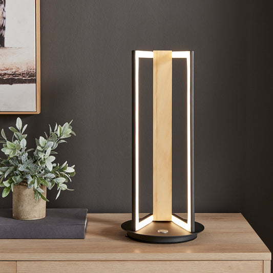 Table Lamp Satin Black & Wood - Disselt Designs
