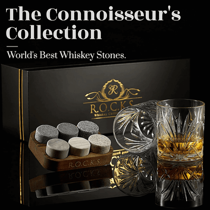 Whiskey Chilling Stones Gift Set With 2 Palm Crystal Glasses - Disselt Designs