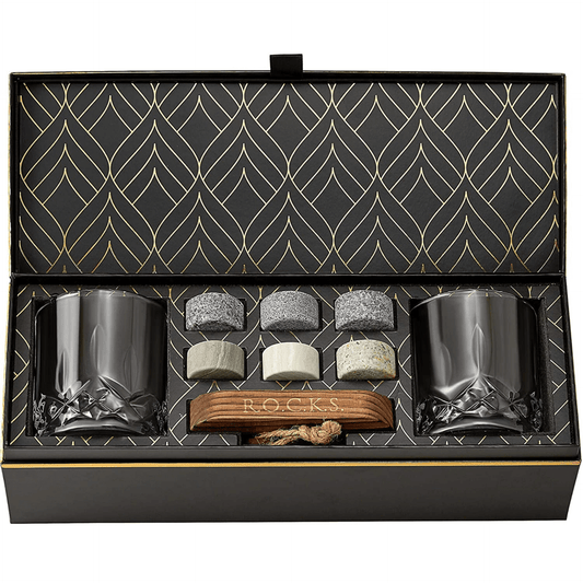 Whiskey Chilling Stones Gift Set With 2 Signature Crystal Glasses - Disselt Designs