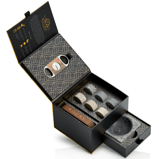 Whiskey Stones Gift Set with Cigar Cutter & Cigar Ashtray - Disselt Designs