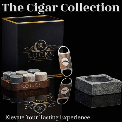 Whiskey Stones Gift Set with Cigar Cutter & Cigar Ashtray - Disselt Designs