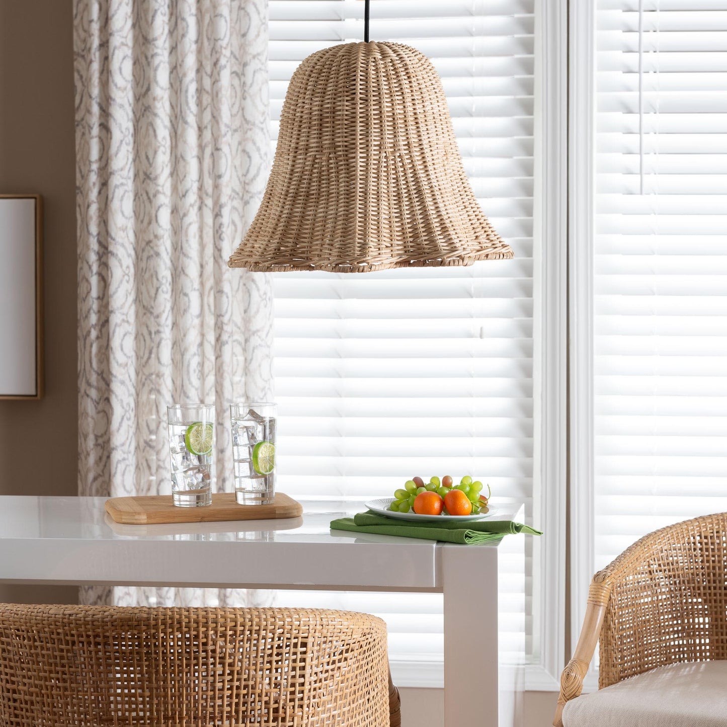 SEMIRA | bali & pari Bohemian Natural Scalloped Rattan Pendant Lampshade