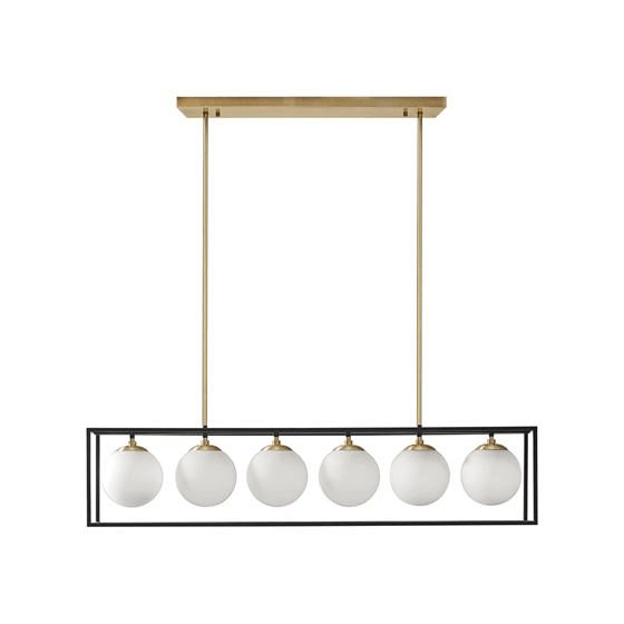 HELENA | 6-Light Frosted Glass Globe Linear Chandelier - Disselt Designs