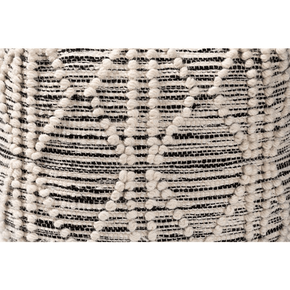 SENTIR | Moroccan Inspired Ivory and Black Handwoven Wool Blend Pouf Ottoman - Disselt Designs