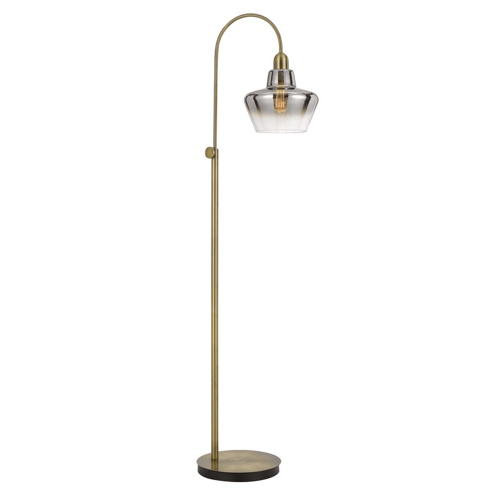 DUXBURY | Metal Arc Floor Lamp With Electoral Plated Smoked Glass Shade - Disselt Designs