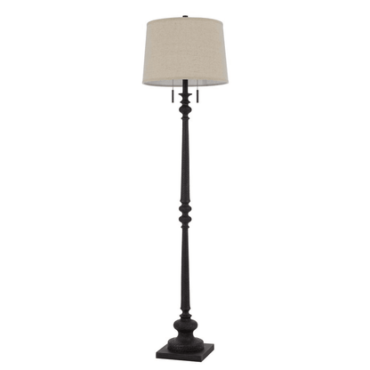 TORRINGTON | Rustic Iron Floor Lamp with Pull Chain Switch and Hardback Linen Shade - Disselt Designs