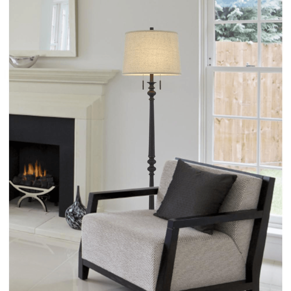 TORRINGTON | Rustic Iron Floor Lamp with Pull Chain Switch and Hardback Linen Shade - Disselt Designs