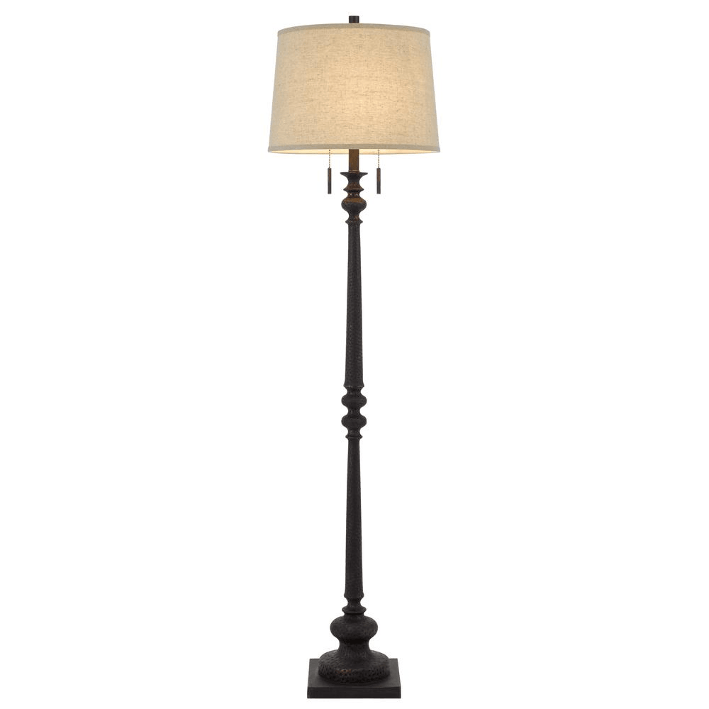 TORRINGTON | Rustic Iron Floor Lamp with Pull Chain Switch and Hardback Linen Shade - Disselt Designs