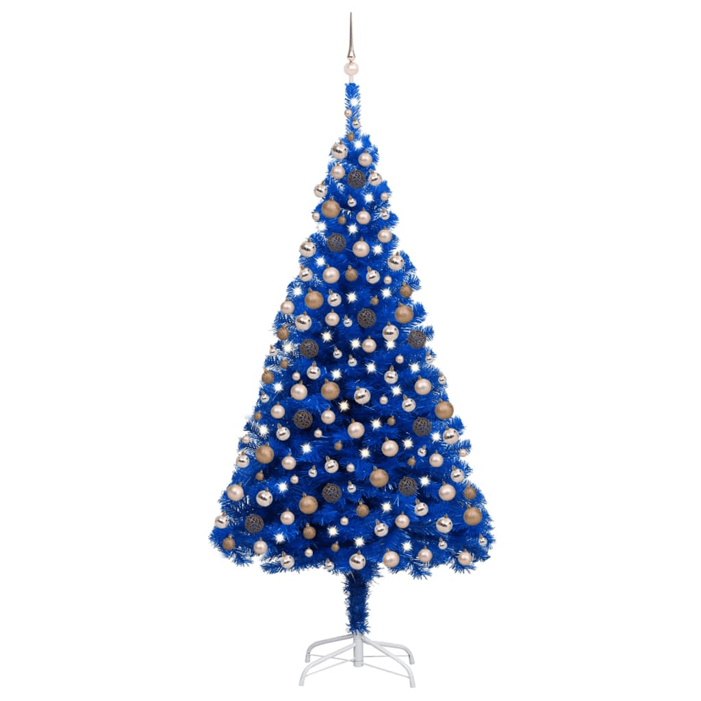 BLUE LIT 8 GOLD | Artificial Pre-lit Christmas Tree with Gold Ball Set 94.5" - Disselt Designs