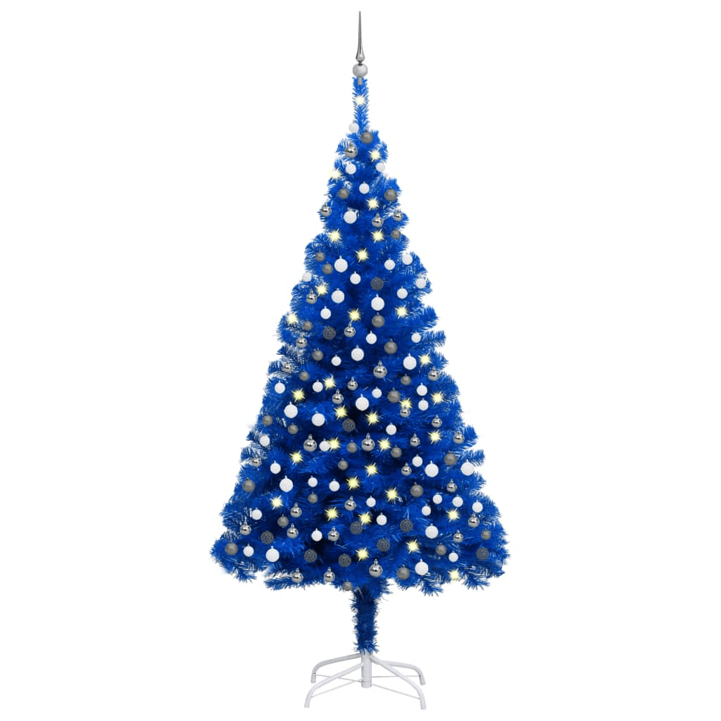 BLUE LIT 8 SILVER | Artificial Pre-lit Christmas Tree with Silver Ball Set 94.5" - Disselt Designs