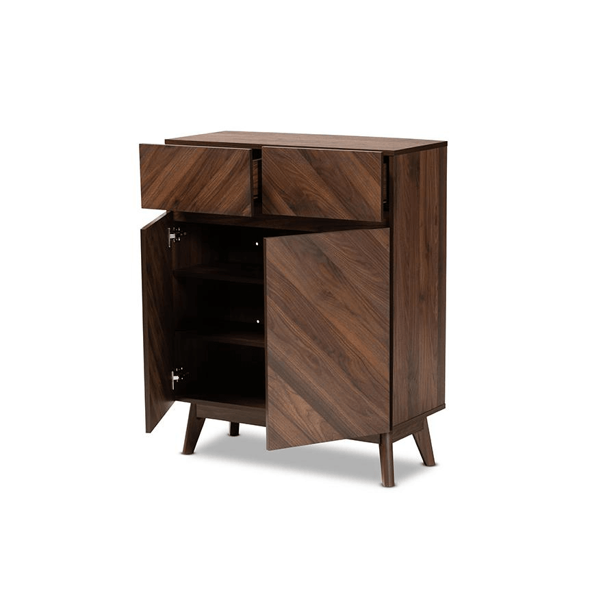 BAXTON | Mid-Century Modern Walnut Brown Finished Wood Shoe Cabinet - Disselt Designs