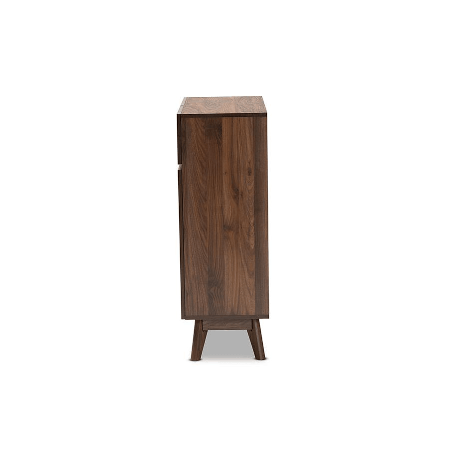 BAXTON | Mid-Century Modern Walnut Brown Finished Wood Shoe Cabinet - Disselt Designs