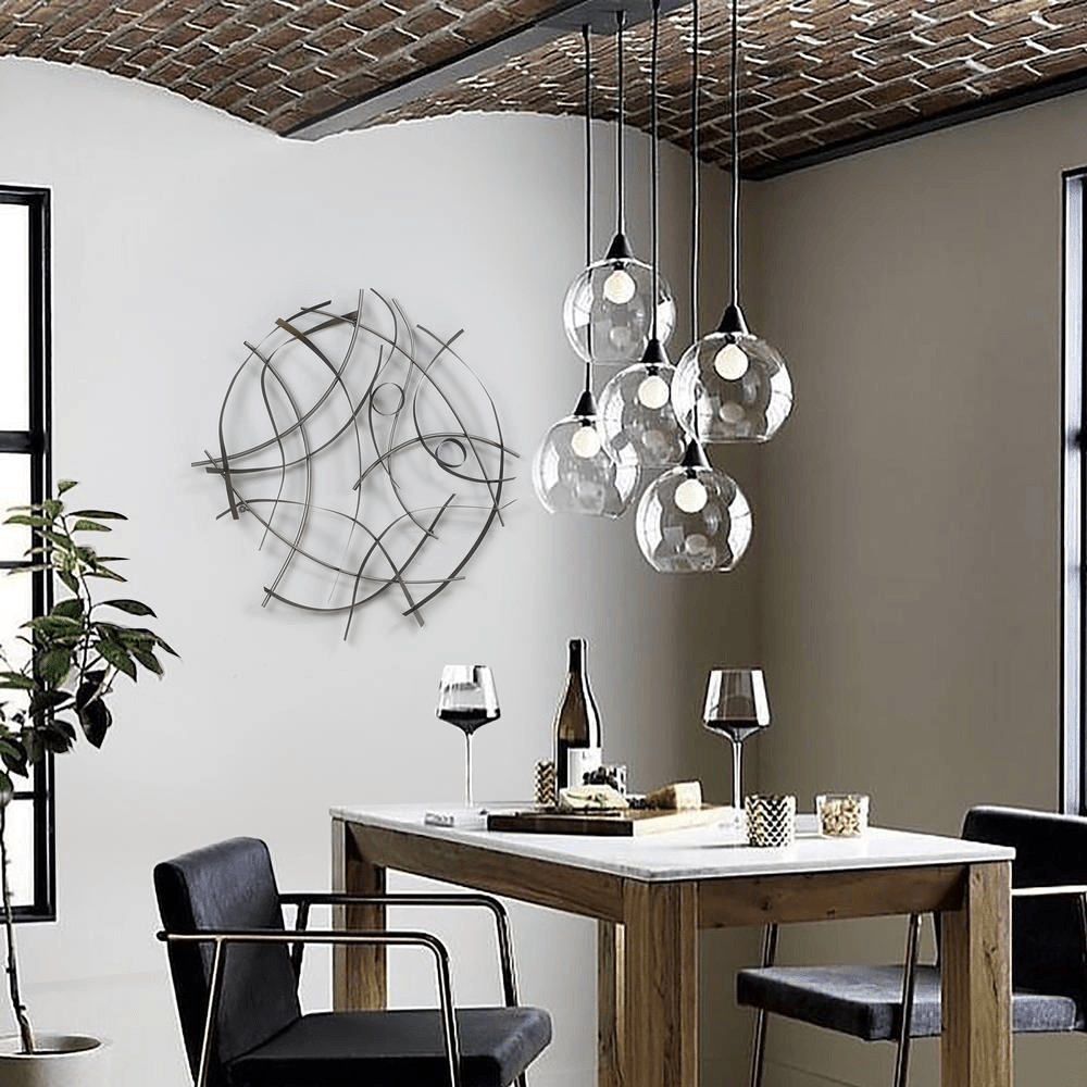 WISP | Silver and Gray Abstract Round Metal Wall Decor - Disselt Designs