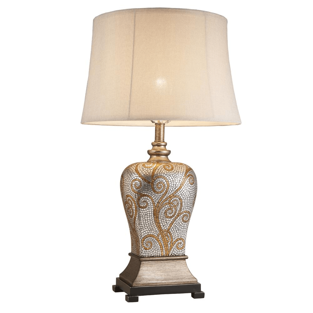 THEOS | Handpainted Mosaic Silver and Gold Table Lamp - Disselt Designs