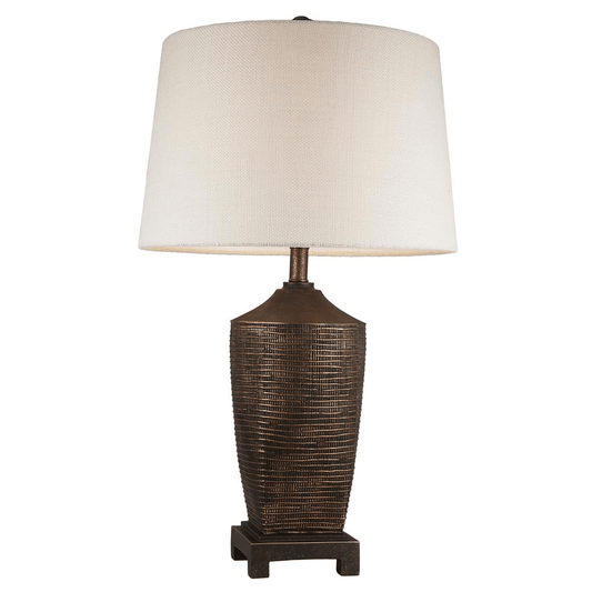 KAYAN | Table Lamp - Elegant Textured Bronze Finish, Beige Linen Shade, Durable Polyresin Material - Disselt Designs