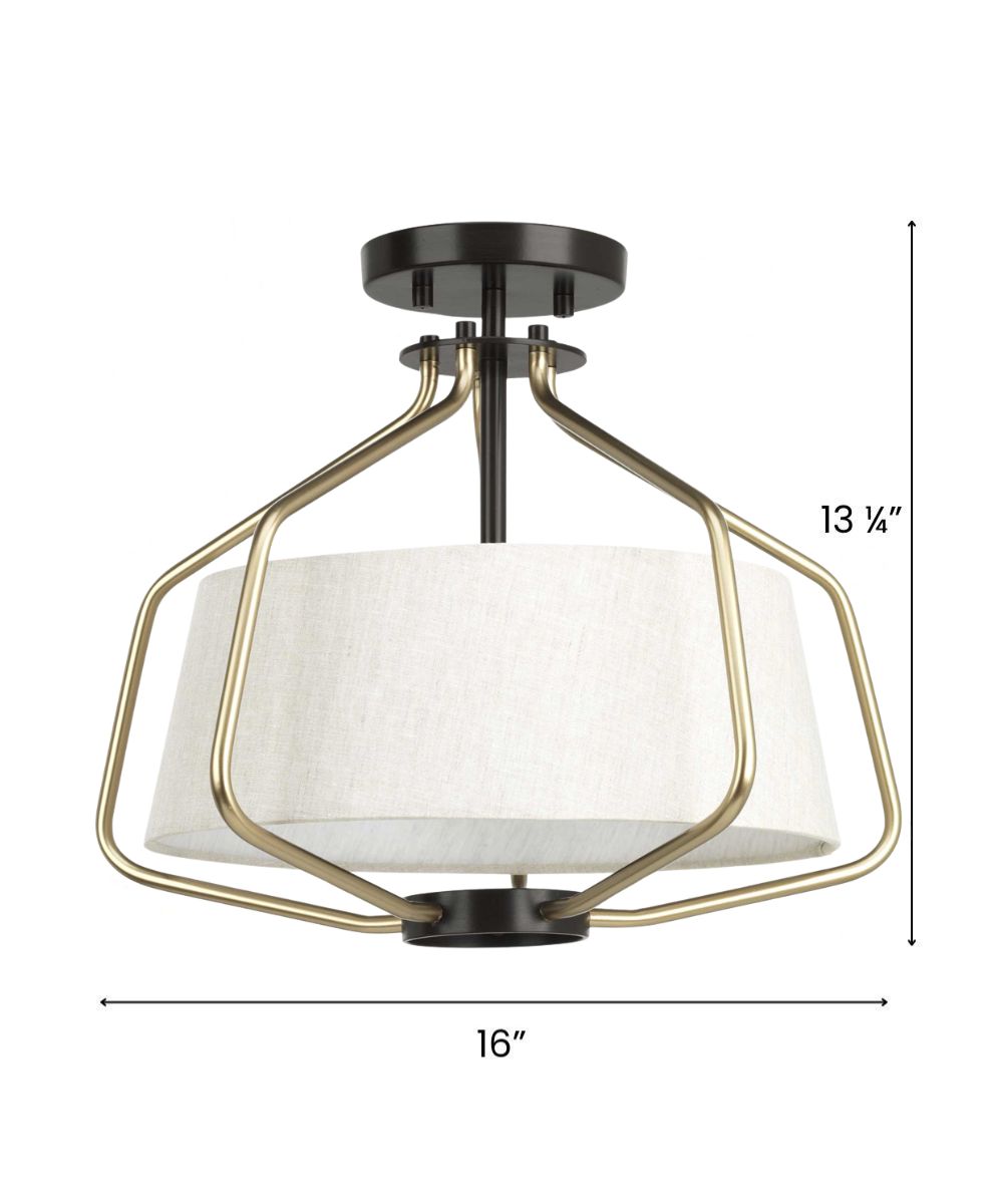 Hangar 2-Light 16"w Semi-Flush Mount/Pendant Convertible Light Fixture Antique Bronze by Progress