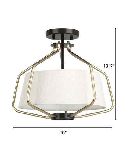 Hangar 2-Light 16"w Semi-Flush Mount/Pendant Convertible Light Fixture Antique Bronze by Progress
