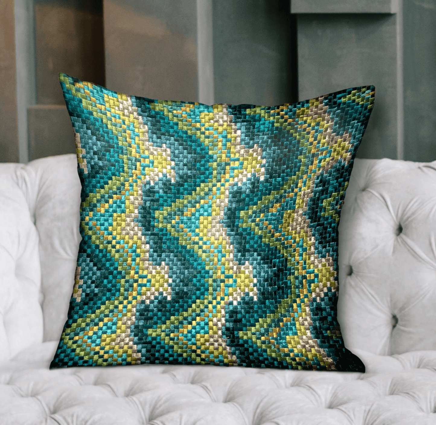 MONTAGE | Green Geometric Luxury Throw Pillow - Disselt Designs