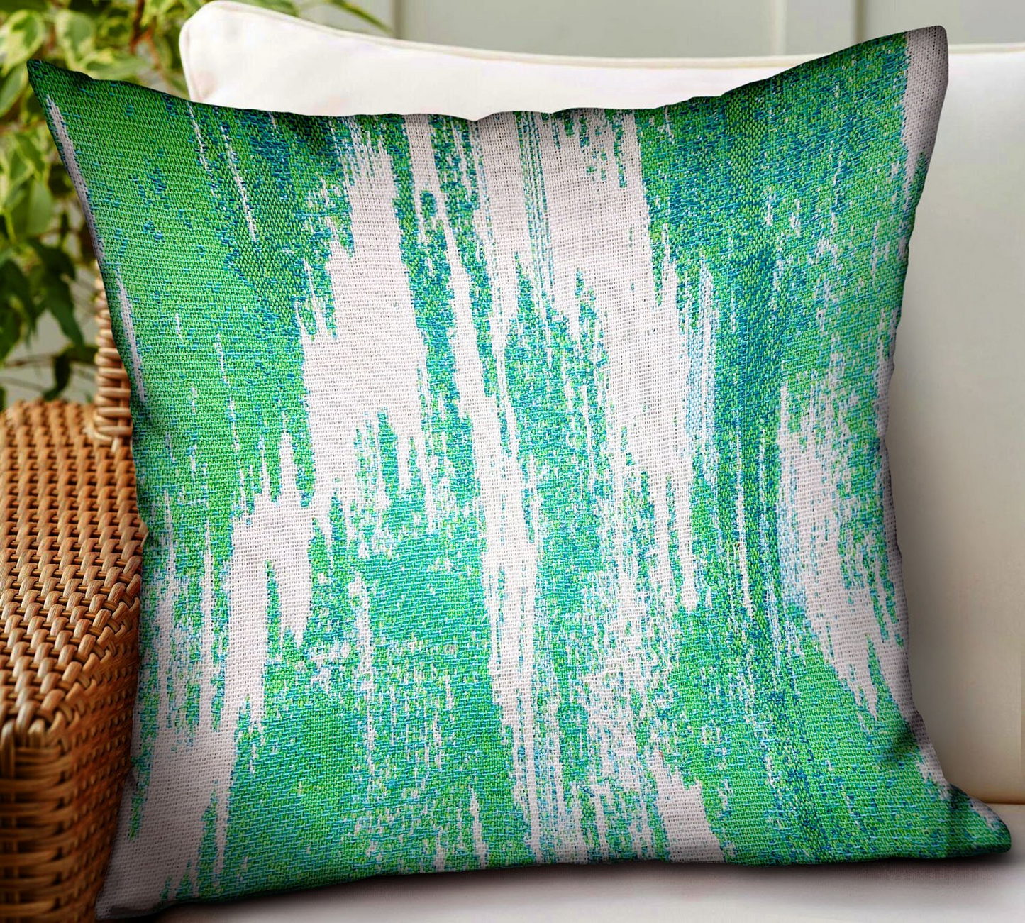 GREEN AVALANCHE | Green Ikat Luxury Outdoor/Indoor Throw Pillow