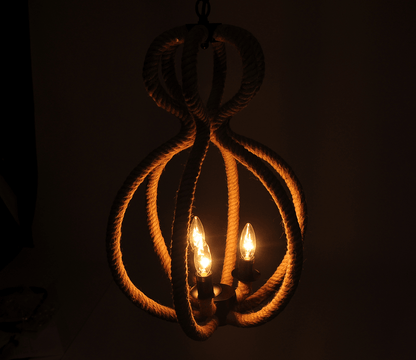 ROPED IN | Natural and Black Iron and Rope Three Light Ceiling Light - Disselt Designs