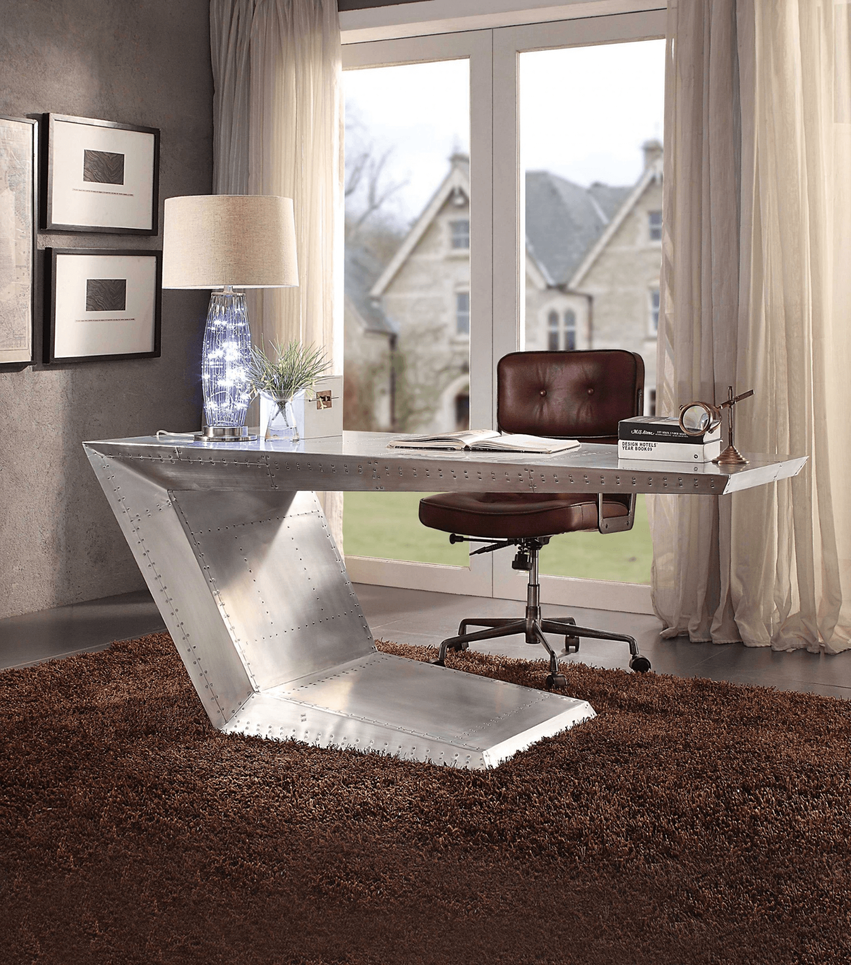 AVIATOR | 71" Silver Aluminum Writing Desk - Disselt Designs