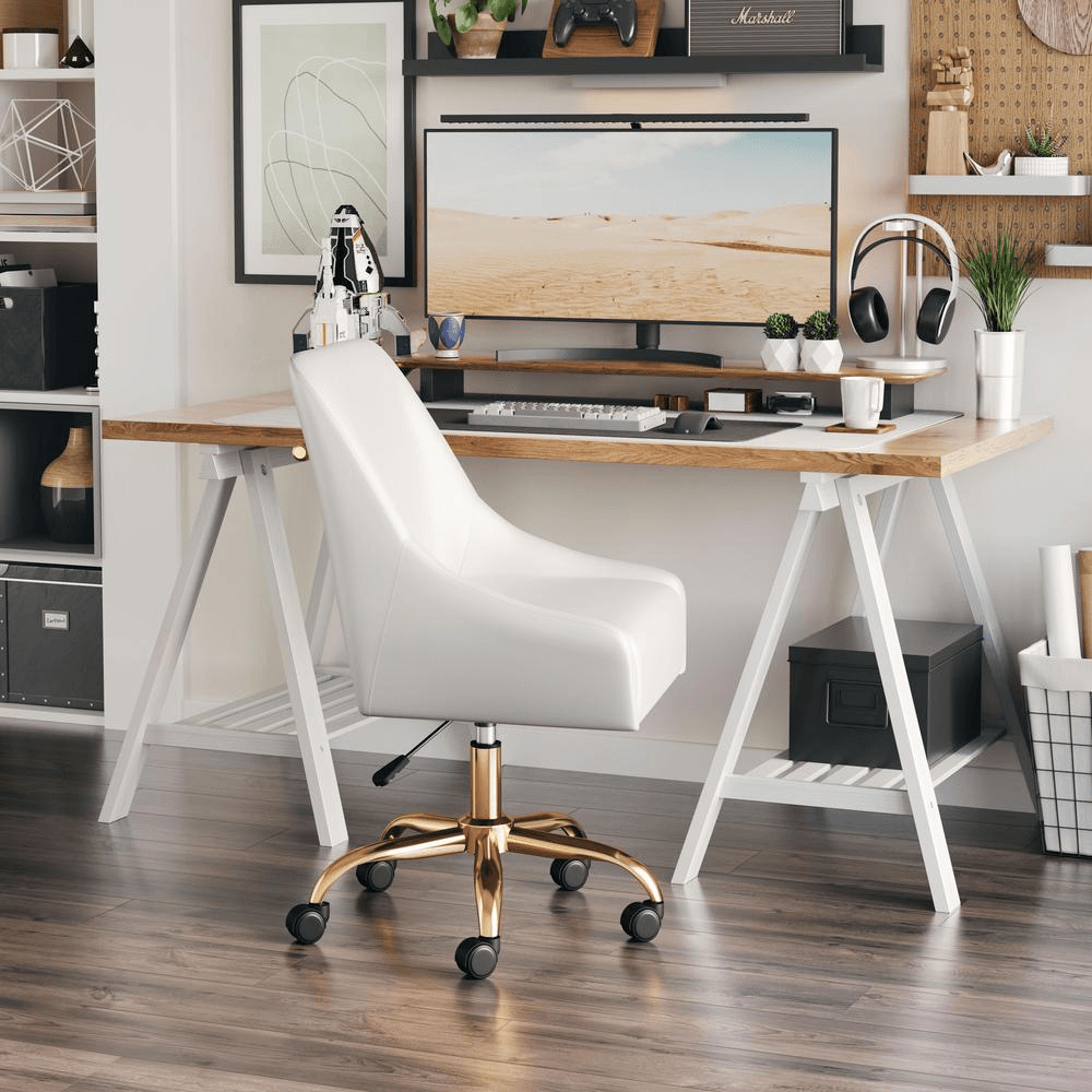 MADELAINE | White & Gold Office Chair - Disselt Designs