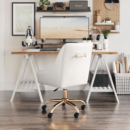 MADELAINE | White & Gold Office Chair - Disselt Designs