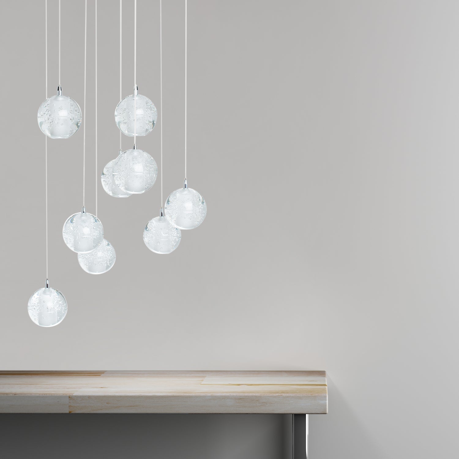 9 light Crystal Spheres Chandelier // Round Chrome Canopy - Disselt Designs