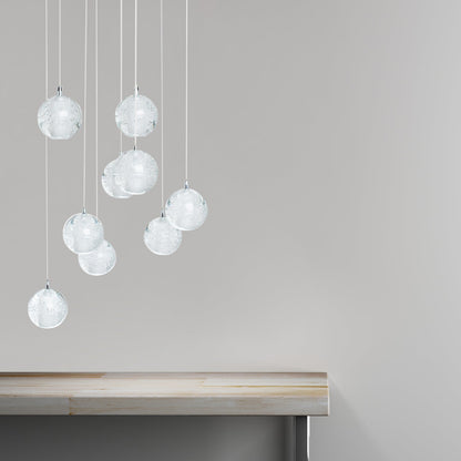 9 light Crystal Spheres Chandelier // Round Chrome Canopy - Disselt Designs