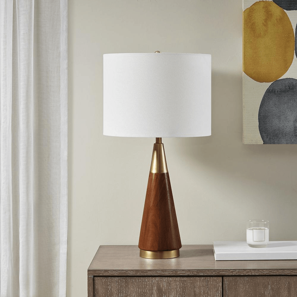 SAN MINIATO | Mid-Century Table Lamp with Pecan Finish and Gold Accents - Disselt Designs