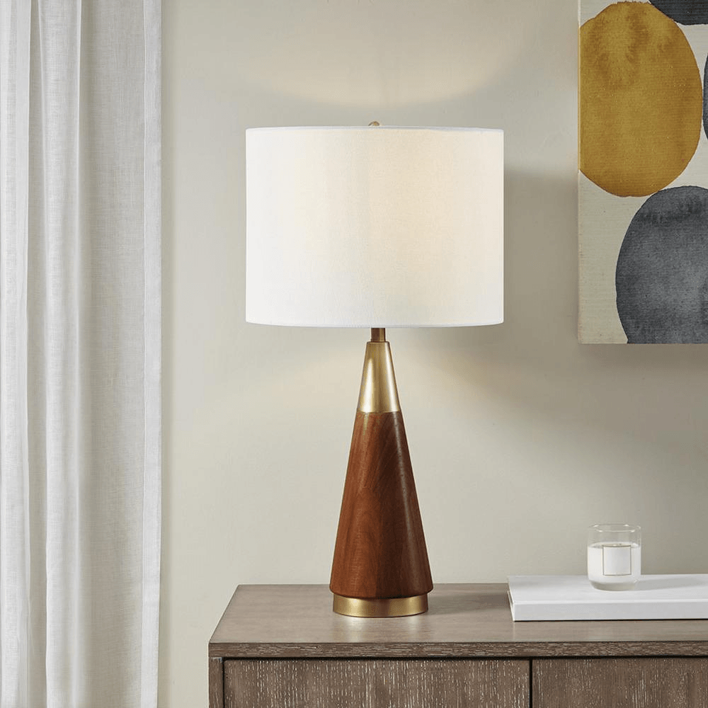 SAN MINIATO | Mid-Century Table Lamp with Pecan Finish and Gold Accents - Disselt Designs